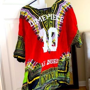 Red multi color dashiki.